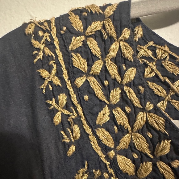 Roberta Roller Rabbit Dark Navy Bespoke Faith Dress with beige embroidery size M - Picture 12 of 15